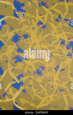 Abstract landscape with paint splashes on a textured colorful background as background. Artistic dripping background. Stock Photo