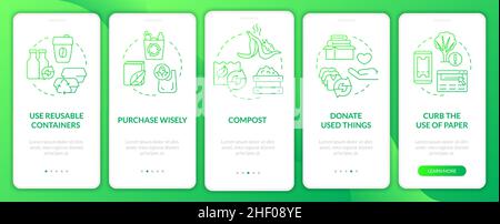 How to minimize waste green gradient onboarding mobile app screen Stock Vector