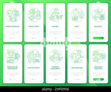 Agricultural revolution green gradient onboarding mobile app screen set Stock Vector