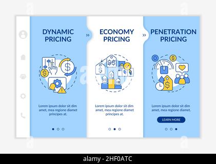 General pricing strategies blue and white onboarding template Stock Vector