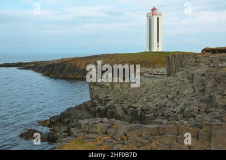 Lighthouse on Kalfshamarsvik peninsula,Iceland,Europe Stock Photo