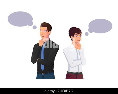 Business People Thinking, Problem solving concept man and woman Premium Vector Stock Vector