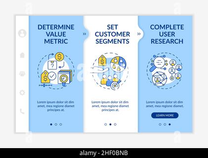 Pricing strategy development blue and white onboarding template Stock Vector