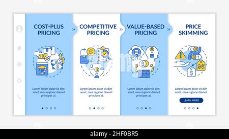 Pricing strategies blue and white onboarding template Stock Vector