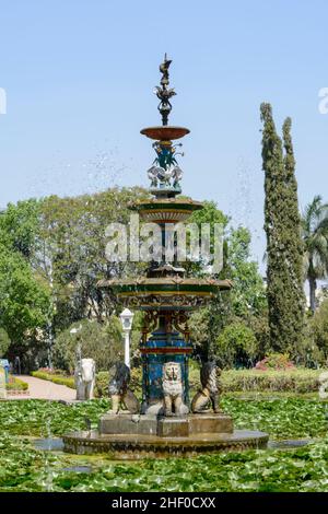 Ornamental fountains at the Saheliyon-ki-Bari (Garden of the Maidens), Udaipur, Rajasthan, India, South Asia Stock Photo