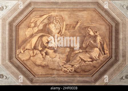 ROME, ITALY - AUGUST 31, 2021: The fresco of God the Father and the Immaculate Conception in church Santa Maria della Concezione dei Cappuccini. Stock Photo