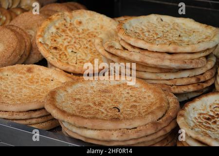 close up pile of naan bread. Traditional food in Xinjiang, China Stock Photo