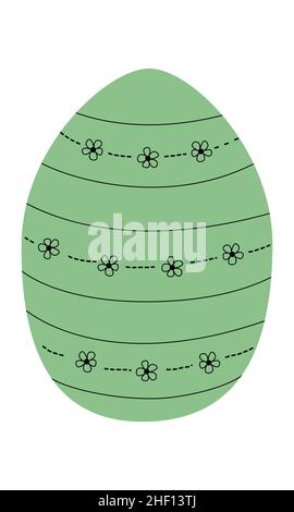 Green easter egg with ornaments. Simple bright egg shape with flowers and curves. Easter themed element for egg hunt Stock Vector