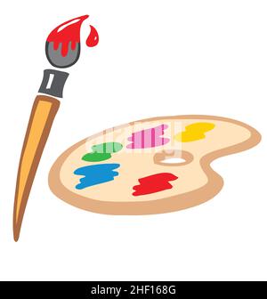hand painted painters art palette and brush vector element isolated on white background Stock Vector