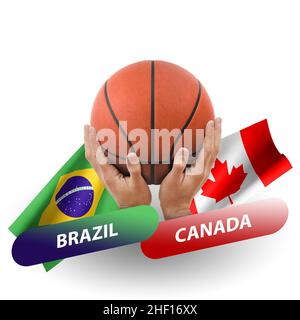 Basketball competition match, national teams brazil vs canada Stock Photo