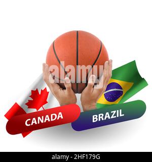 Basketball competition match, national teams canada vs brazil Stock Photo