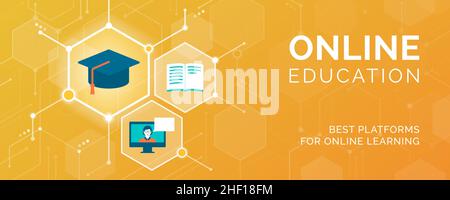 Online learning and digital courses: icons connecting together and education concepts Stock Vector