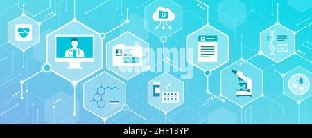 Digital health, innovative healthcare and technology: medical icons connecting together Stock Vector