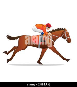 galloping race horse with jockey side view vector isolated on white background Stock Vector