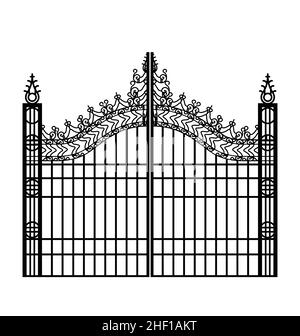 Mansion iron gates. Victorian steel fence, park or mansion metal retro ...