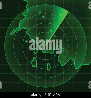 simple radar screen green readout on black background with blips vector illustration Stock Vector