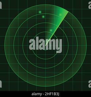 simple radar screen green readout on black background with blips vector illustration Stock Vector