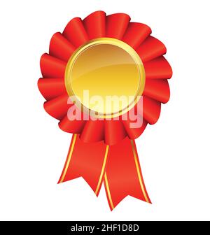 red ribbon award icon element with gold center isolated on white background vector Stock Vector