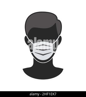 simple man with facemask face mask against coronavirus covid19 covid 19 sign line drawing dark gray vector isolatd on white background Stock Vector