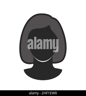 simple human female woman lady girl head silhouette  illustration short hair portrait blank vector isolated on white background Stock Vector