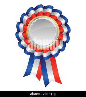 red white and blue striped usa american france ribbon award icon element with silver medal center isolated on white background vector Stock Vector