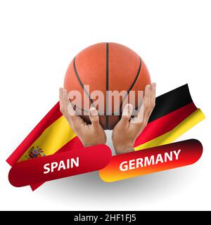 Basketball competition match, national teams spain vs germany Stock Photo