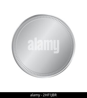blank empty shiny silver coin money template vector isolated on white background Stock Vector