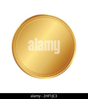 blank empty shiny gold coin money template vector isolated on white background Stock Vector