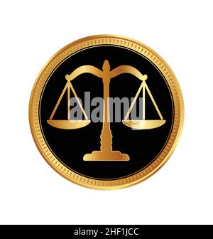 simple classic balance justice scales silhouette on cold coin vector isolated on white background Stock Vector