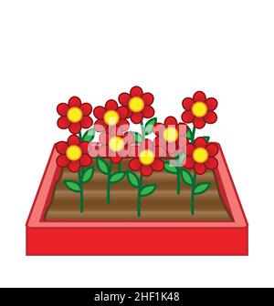 Simple cartoon flower garden bed vector isolated on white background Stock Vector