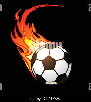 Flaming fast classic football soccer ball isolated on black background vector Stock Vector