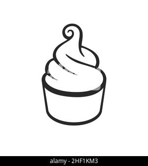 simple fun cartoon soft serve ice cream in cup icon emblem logo black and white silhouette outline vector isolated on white background Stock Vector