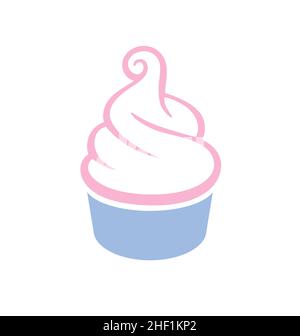 simple fun cartoon soft serve ice cream pink strawberry raspberry in cup icon emblem logo vector isolated on white background Stock Vector