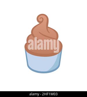 simple fun cartoon soft serve ice cream choc chocolate in cup icon emblem logo vector isolated on white background Stock Vector