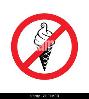 classic prohibited no food allowed sign black and white ice cream with red circle and line vector isolated on white background Stock Vector