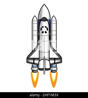 cartoon space shuttle and booster vector illustration isolated on white background Stock Vector