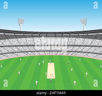 cricket game large sports stadium with lights vector background ilustration Stock Vector