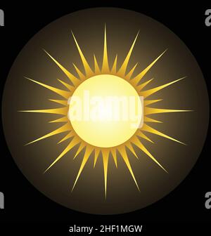 stylized golden gold sun star with rays art nouveau element simple vector isolated on black background Stock Vector