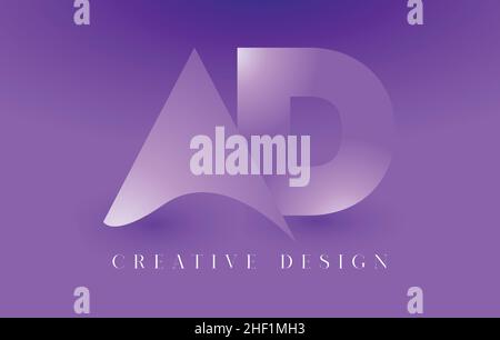 AD Logo Letter Design Concept with Abstract Minimalist Letters in a Trendy Style. AD Icon Letter Logo Vector Illustration with purple gradient backgro Stock Vector