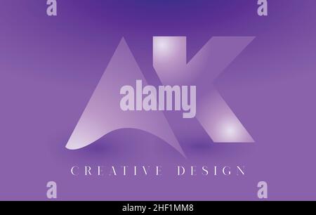 AK Logo Letter Design Concept with Abstract Minimalist Letters in a Trendy Style. AK Icon Letter Logo Vector Illustration with purple gradient backgro Stock Vector