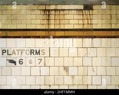 realistic grunge tiled subway wall background photoreal vector illustration Stock Vector