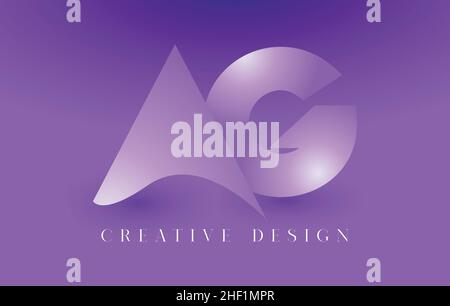 AG Logo Letter Design Concept with Abstract Minimalist Letters in a Trendy Style. AG Icon Letter Logo Vector Illustration with purple gradient backgro Stock Vector