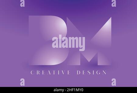 BM Logo Letter Design Concept with Abstract Minimalist Letters in a Trendy Style. BM Icon Letter Logo Vector Illustration with purple gradient backgro Stock Vector