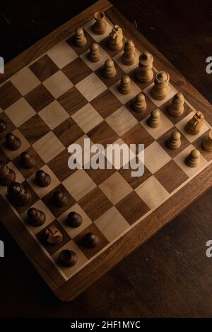 Wooden Chess Board and Pieces Stock Photo