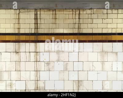 realistic grunge tiled subway wall background photoreal vector illustration Stock Vector