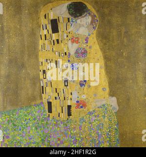 XAM601 The Kiss, 1907-08 (oil on canvas) by Klimt, Gustav (1862-1918); 180x180 cm; Osterreichische Galerie Belvedere, Vienna, Austria. Stock Photo