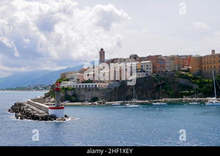 Panoramic view of old harbor and old town of Bastia. Corsica, France. Stock Photo