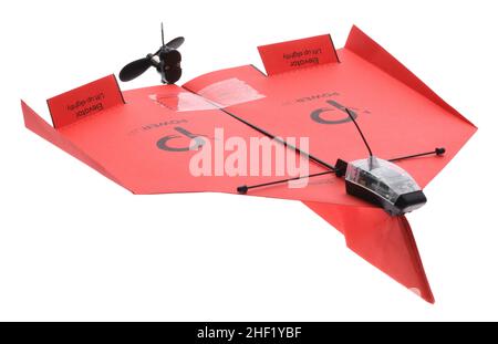 PowerUp paper plane with electric propellor Stock Photo