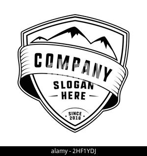 Mountain and shield logo template. Vector and illustration. Logo for your company or business. Stock Vector