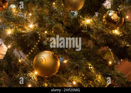 Christmas tree with lights and decorations with soft focus Stock Photo